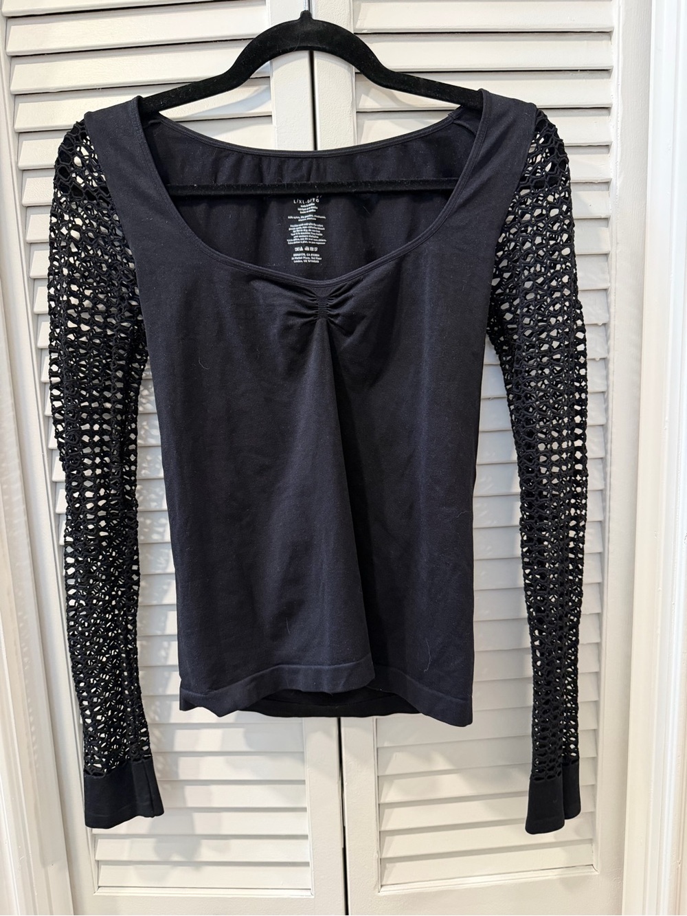 Free People Intimately Black Mesh Sleeve Top Size L/XL